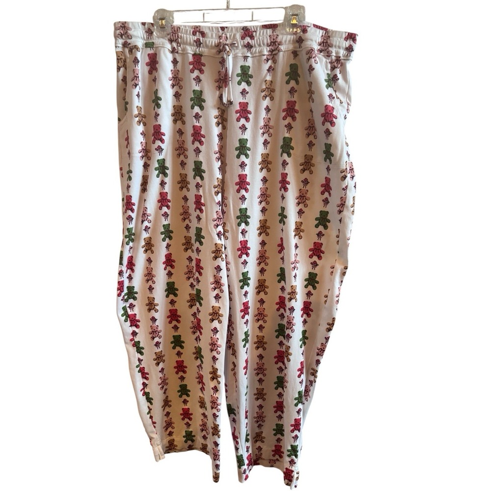 Vera Bradley White Vertical Bear & Rose Print Cotton Pajama Pants Woman's Sz XL